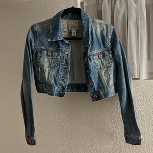 Distressed cropped jean jacket